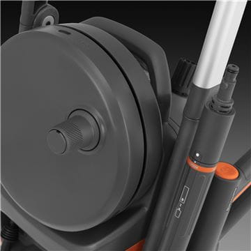 Pressure washer hose reel with support guide