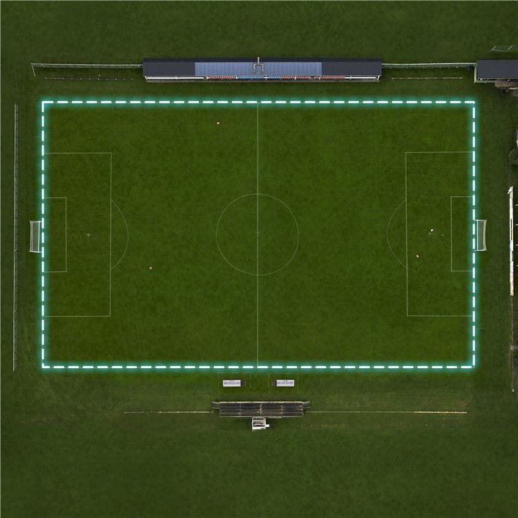 Automower EPOS technology (football field with graphics) square format for website
