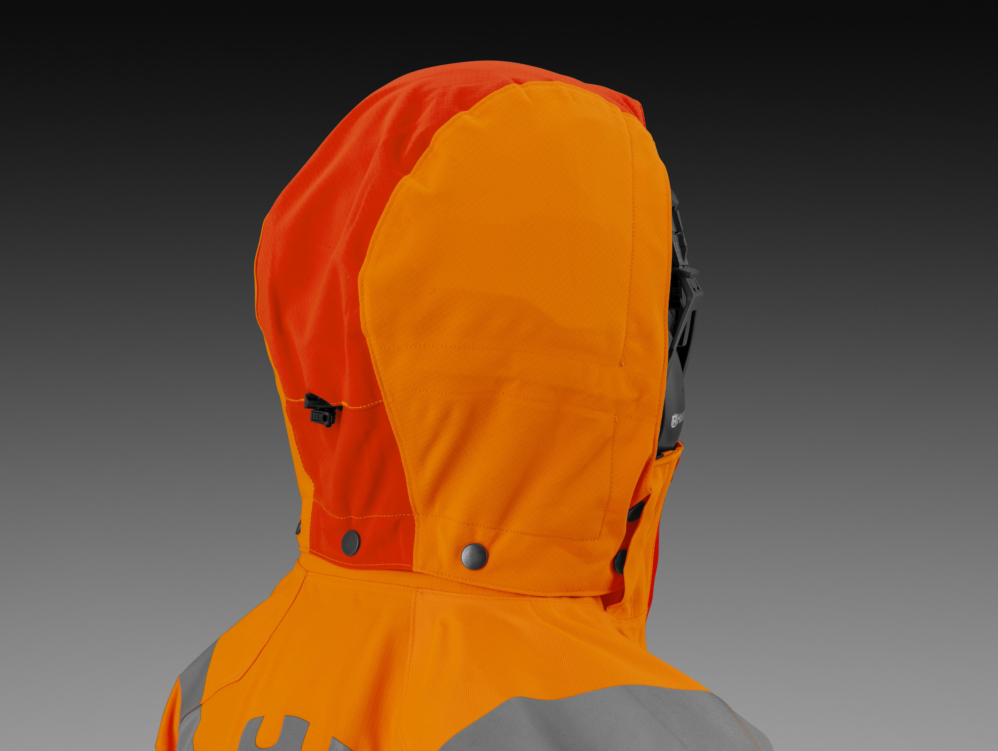 Detachable and helmet-compatible hood, Rain jacket high-vis