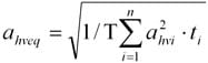 Equation 2: ahveq = square root of the sum of 1 divided by T deriva of n by i=1 multipied by a²hvi multiplied by ti